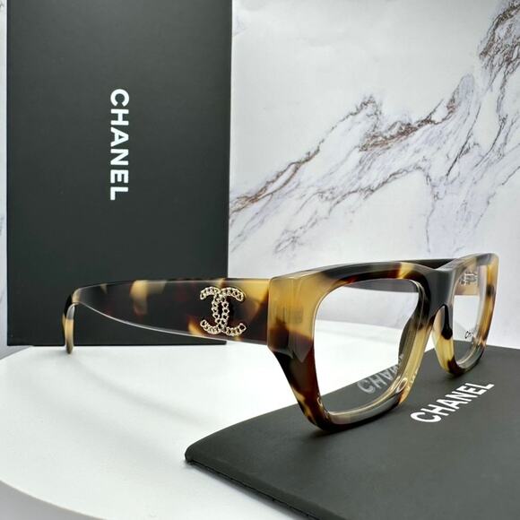 New CHANEL Eyeglasses Brown Gold Chain CC Rectangle 52mm Rx-able - Picture 9 of 16